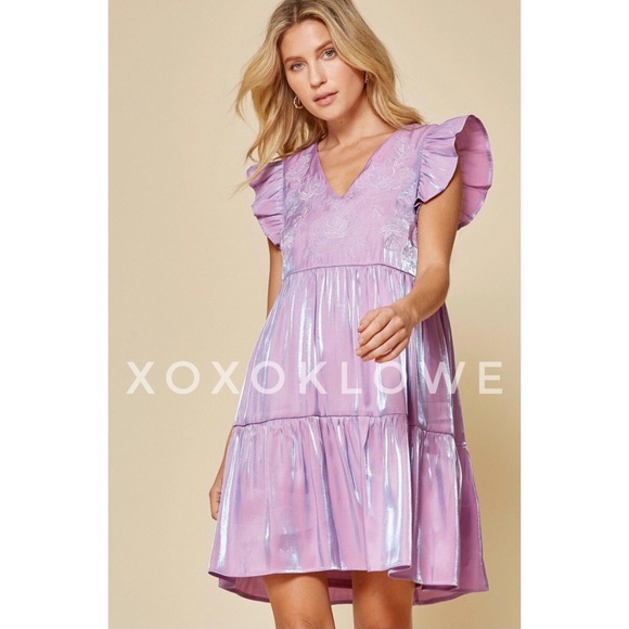 xoxoklowe Dresses & Skirts - Lavender Boho Iridescent Shimmer Tiered Mini Dress